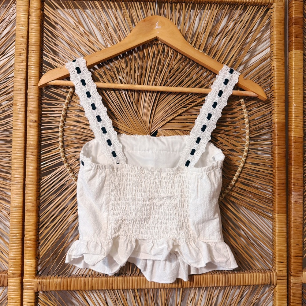 Kirious Elegant White & Black Lace Trimmed Tank Corset Style Top SZ XS Cotton - Picture 5 of 5